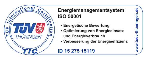 Bild Siegel Energiemanagementsystem Bild vom Siegel des TUEV Thueringen zum Energiemanagementsystem