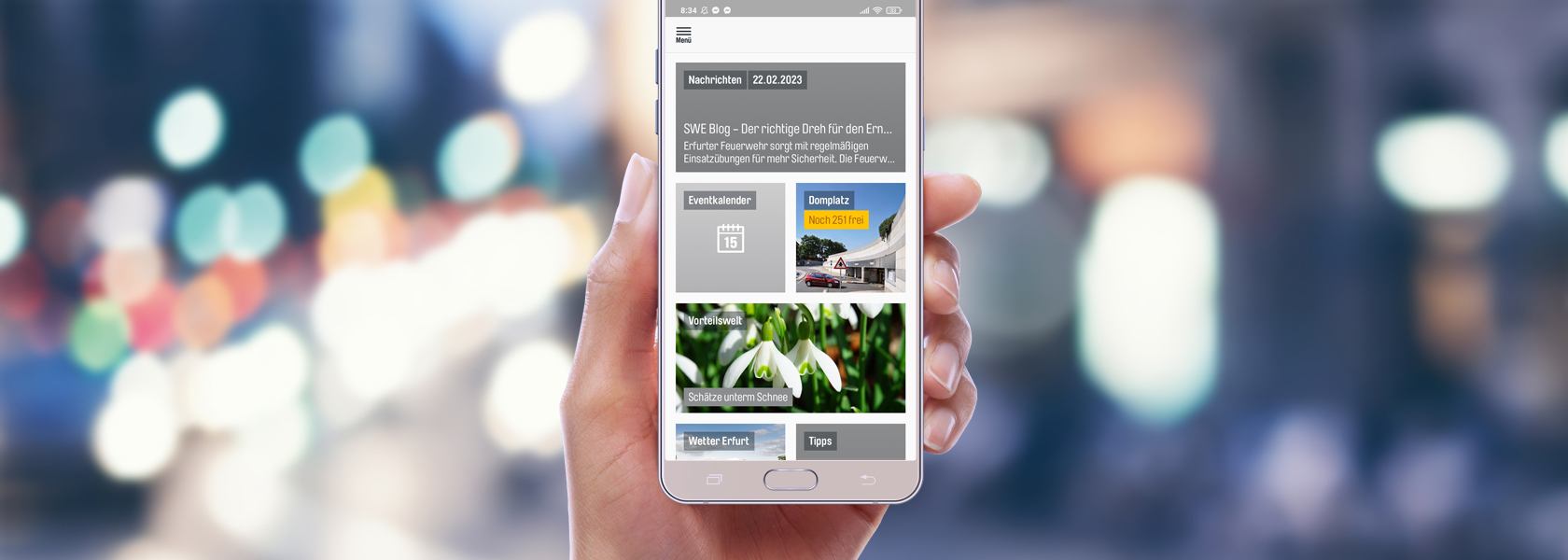 Smartphone mit geöffneter SWE App 