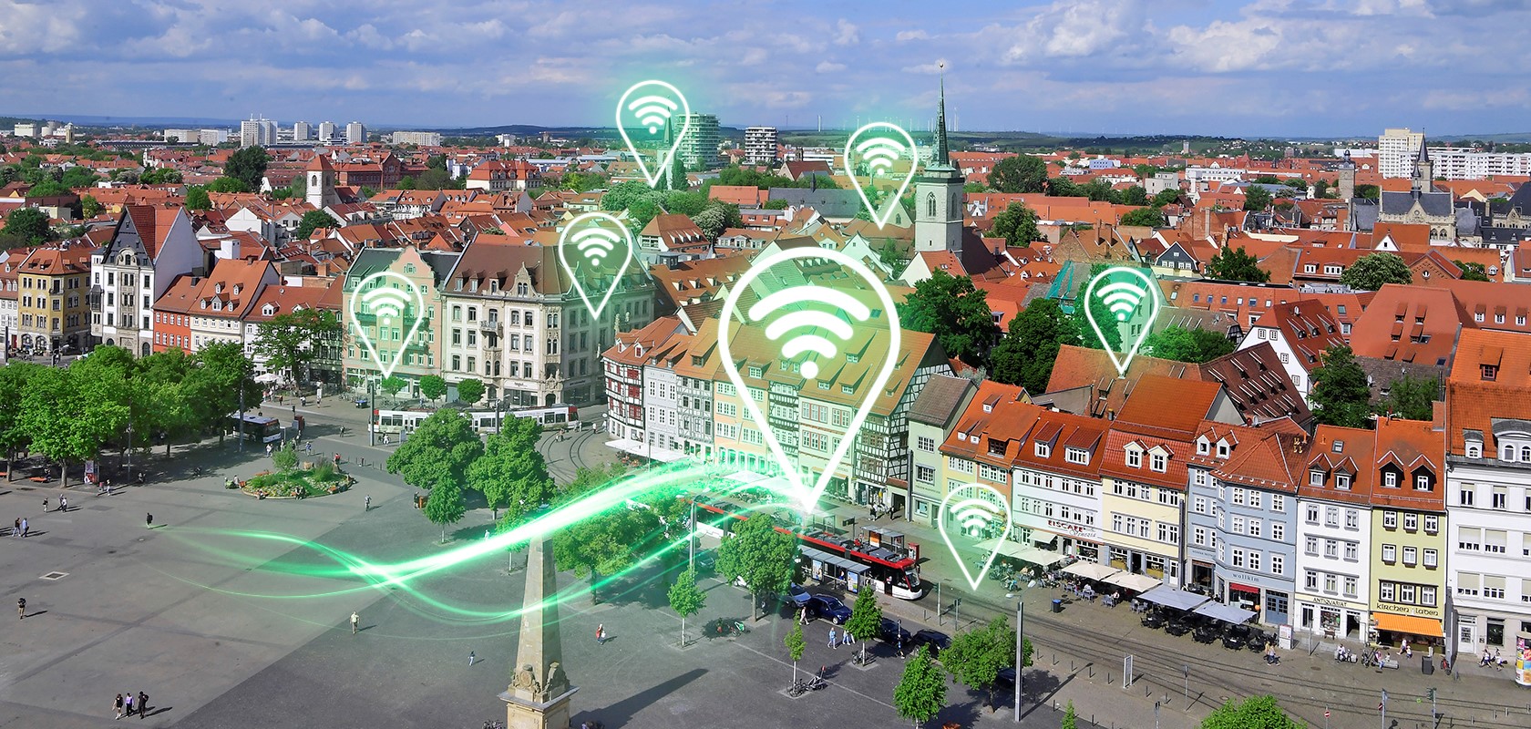 Luftbild von Erfurt mit W-LAN Landmarks